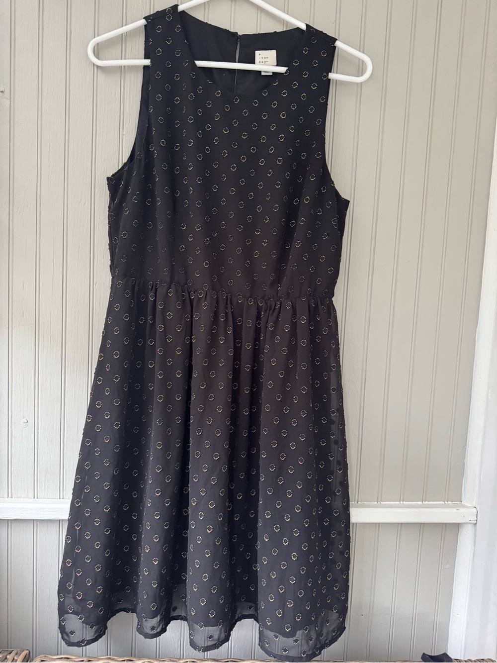 a new day Black Sleeveless Dress with Gold Dot Print - M